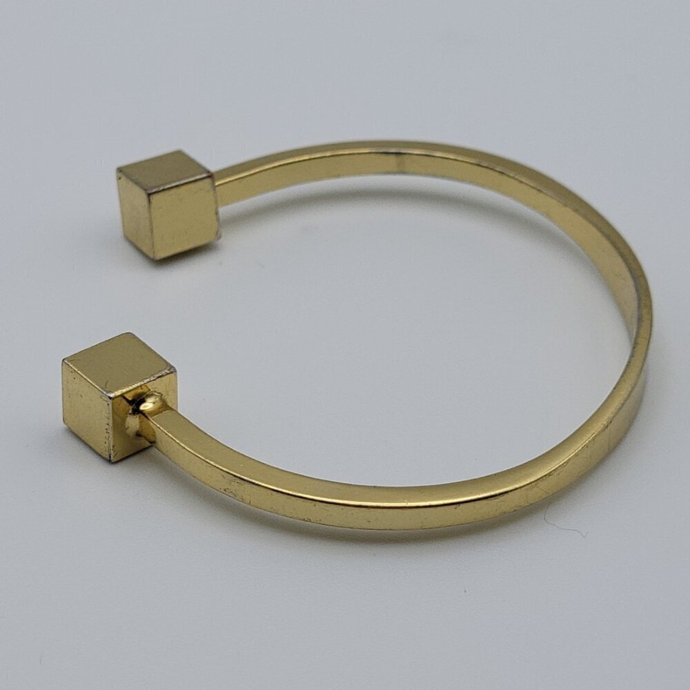 J. Crew Gold Tone Cube Charm Open Cuff Bracelet 6 Inches Size Small - Picture 5 of 11